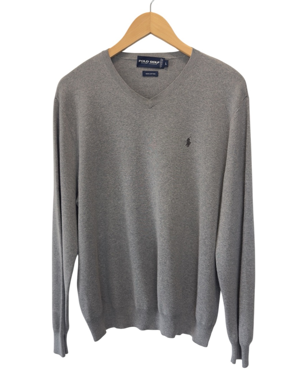 Vintage 90s Polo Golf Ralph Lauren Gray V-Neck Sweater L Italian Yarn